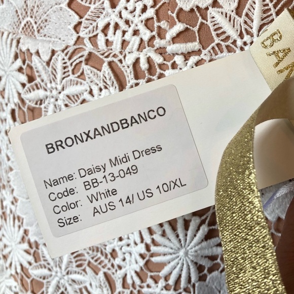 Bronx & Banco Daisy Midi Dress White Tan Size 10 NWT - Picture 14 of 16